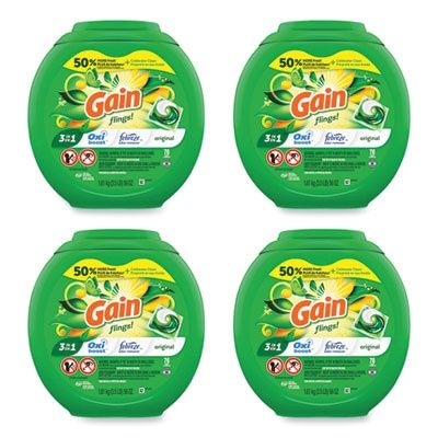 Flings Detergent Pods, Gain Original Scent, 76 Pods/Tub, 4 Tubs/Carton