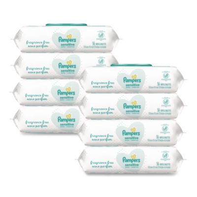 Sensitive Baby Wipes, 1-Ply, 6.8 x 7, Unscented, White, 56/Pack, 8 Packs/Carton