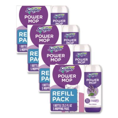 PowerMop Cleaning Solution and Pads Refill Pack, Lavender Scent, 25.3 oz Bottle and 5 Pads per Pack, 4 Packs/Carton