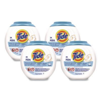 PODS Laundry Detergent, Free and Gentle, HE Compatible, 56 oz Tub, 76 Pacs/Tub, 4 Tubs/Carton