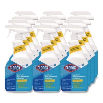 CloroxPro Anywhere Daily Disinfectant and Sanitizer, Unscented, 32 oz Spray Bottle, 12/Carton