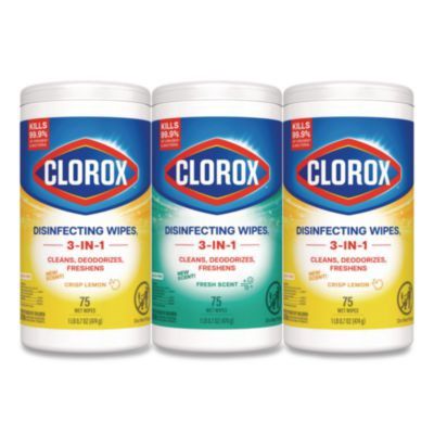 Disinfecting Wipes, Value Pack, Bleach Free Cleaning Wipes, 1-Ply, 7x8, Fresh Scent/Citrus Blend, White, 75/Canister, 3/Pack