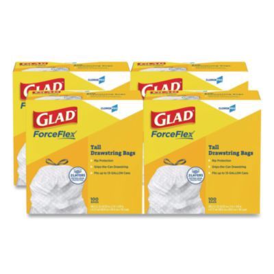 CloroxPro ForceFlex Tall Kitchen Drawstring Trash Bags, 13 gal, 24 x 27.38, Gray, 100 Bags/Box, 4 Boxes/Carton