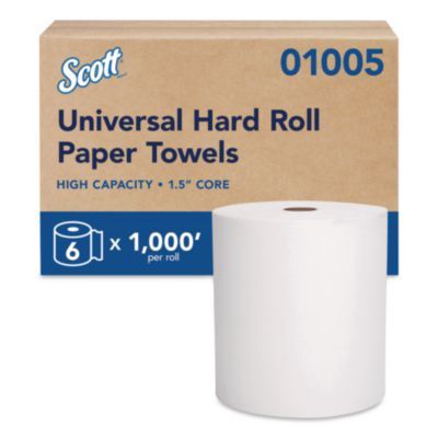 Essential High Capacity Hard Roll Towels for Business, 1-Ply, 8" x 1,000 ft, 1.5" Core, Recycled, White, 6 Rolls/Carton