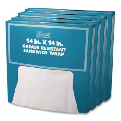 Grease-Resistant Paper Wraps and Liners, 14 x 14, White, 1,000/Box,  4 Boxes/Carton