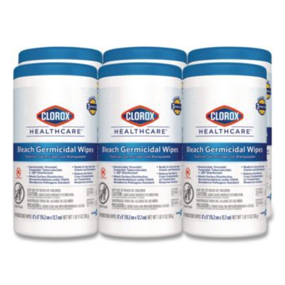 Bleach Germicidal Wipes, 1-Ply, 6 x 5, Unscented, White, 150/Canister, 6 Canisters/Carton