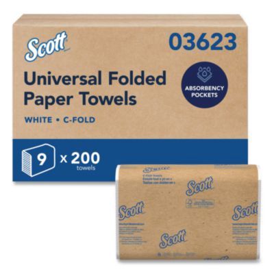 Essential C-Fold Towels for Business, Convenience Pack, 1-Ply, 10.13 x 13.15, White, 200/Pack, 9 Packs/Carton