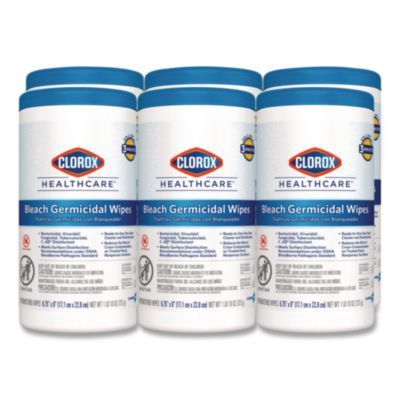 Bleach Germicidal Wipes, 1-Ply, 6.75 x 9, Unscented, White, 70/Canister, 6 Canisters/Carton