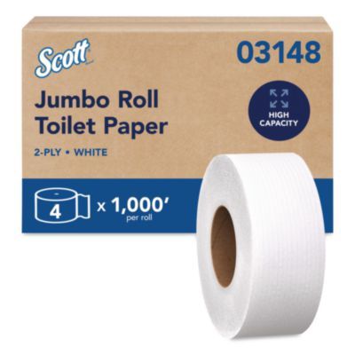 Essential JRT Jumbo Roll Bathroom Tissue, Septic Safe, 2-Ply, 3.55" x 1,000 ft, White, 4 Rolls/Carton