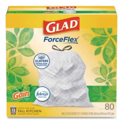 ForceFlex Kitchen Drawstring Trash Bags, 13 gal, Gain Original Scent, 24 x 27.38, White, 80/Box