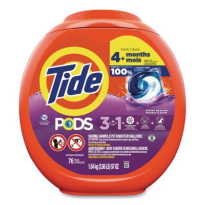 PODS Laundry Detergent, HE Compatible, Spring Meadow, 57 oz Tub, 76 Pacs/Tub