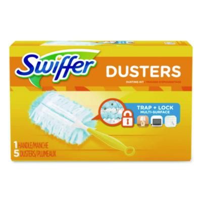 Dusters Starter Kit, Dust Lock Fiber, 6" Handle with Five Refill Dusters, Blue/Yellow