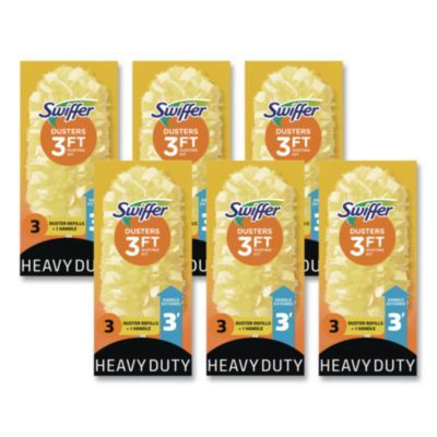 Heavy Duty Dusters With Extendable Handle, Plastic Handle Extends To 3 Ft, 1 Handle And 3 Dusters/kit, 6 Kits/carton