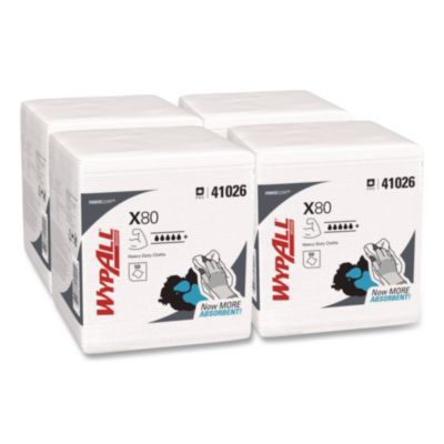 Power Clean X80 Heavy Duty Cloths, 1/4 Fold, 12.5 x 12, White, 50/Box, 4 Boxes/Carton