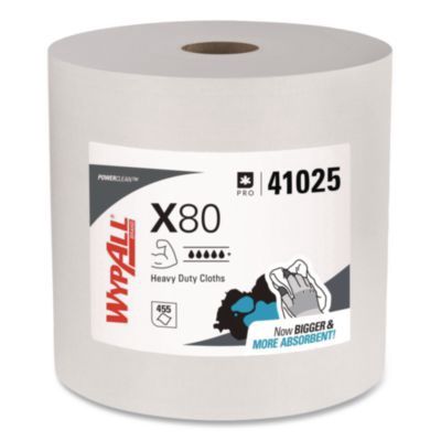 Power Clean X80 Heavy Duty Cloths, Jumbo Roll, 12.4 x 12.2, White, 455/Roll
