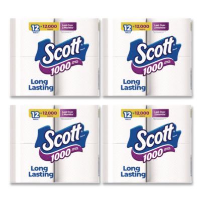 1000 Bathroom Tissue, Septic Safe, 1-Ply, White, 1,000 Sheets/Roll, 12 Rolls/Pack, 4 Packs/Carton