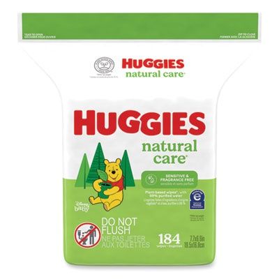 Natural Care Sensitive Baby Wipes, 1-Ply, 3.88 x 6.6, Unscented, White, 184/Pack, 3 Packs/Carton