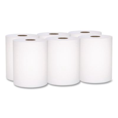 Universal 100% Recycled Fiber Hard Roll Paper Towels, 1-Ply, 8" x 800 ft, White, 6 Rolls/Carton