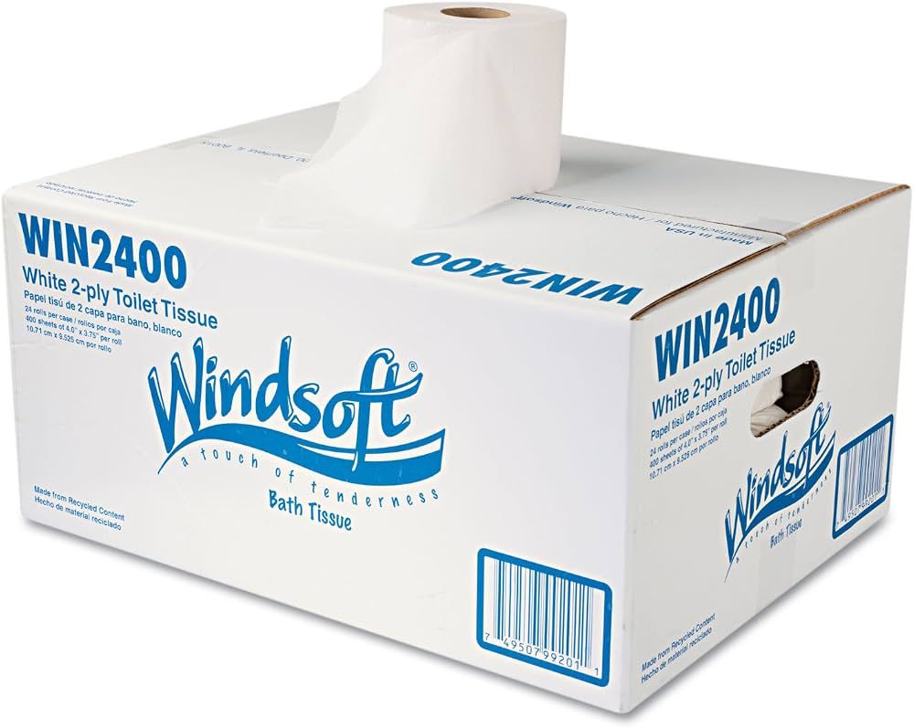 Windsoft bath Tissue, Individually Wrapped Roll, Septic Safe 2ply, White 400 Sheets/ Roll 24 roll/ carton