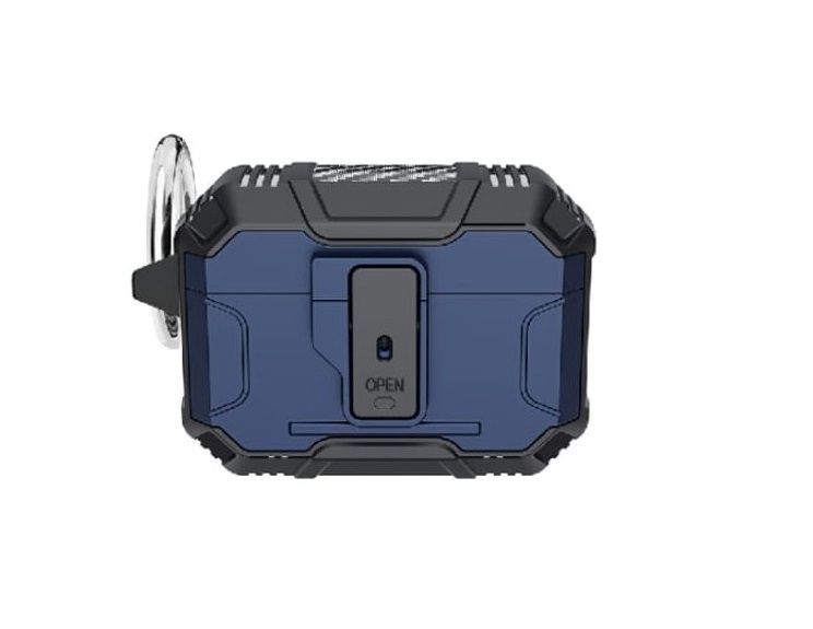 AirPods 3 Rugged ShockProof Hybrid With Open Button Metal Hook Case Cover - Blue