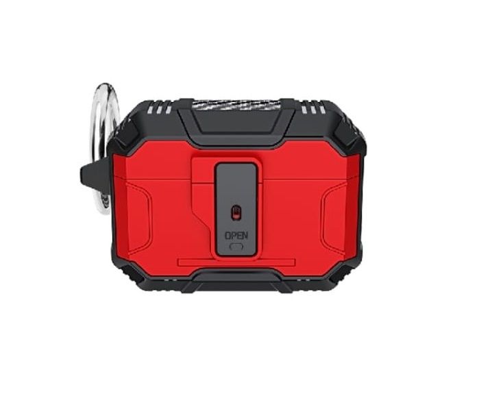 AirPods 3 Rugged ShockProof Hybrid With Open Button Metal Hook Case Cover - Red
