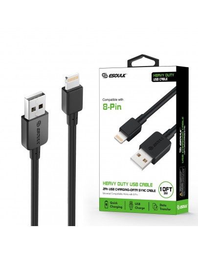 EC38P-IP-BK : 10FT Heavy Duty USB Cable 2A For IPhone Black