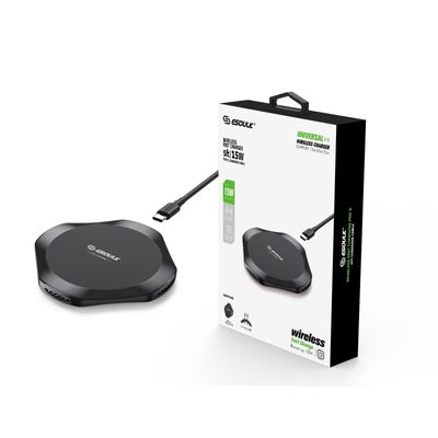 EW05BK: 15W UNIVERSAL WIRELESS CHARGER &amp; 5FT TYPE-C CHARGING CABLE