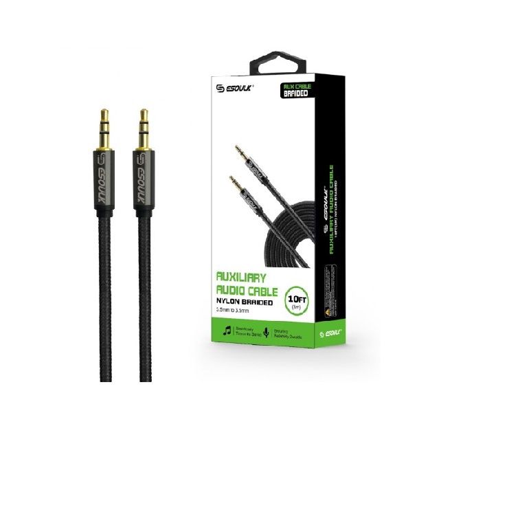 EC31P-AX-BK: Esoulk 3M [4ft]-Free Male To Male 3.5mm Auxiliary Cable Black