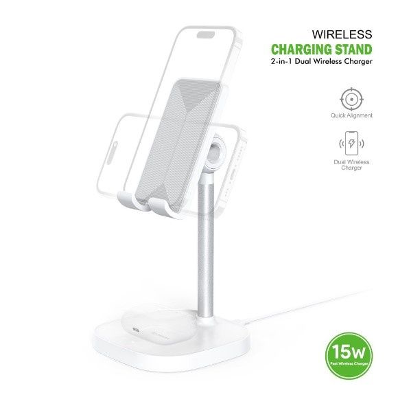 EK-6002WH 15W 2-in-1 Wireless Charging Stand