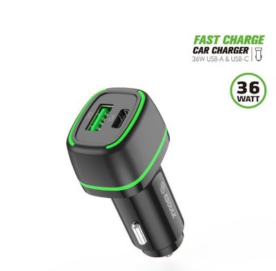ESOULK EA15-BK 36W FAST CAR CHARGER 18W PD+18W QC