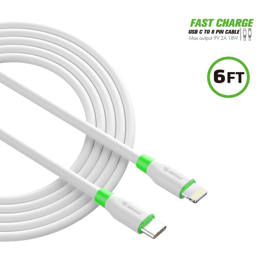 EC34P-CL-WH:6FT PD Fast Charge USB-C To IPhone Cable White