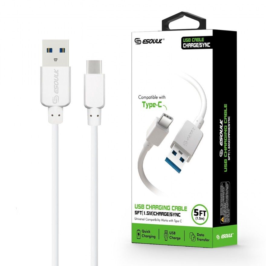 EC30P-TPC-WH: Esoulk 5ft Faster Speed Charging Cable For Type-C White