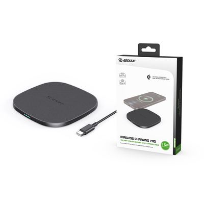 EW06-BK:15W QI WIRELESS CHARGER &amp; 5FT TYPE-C CHARGING CABLE