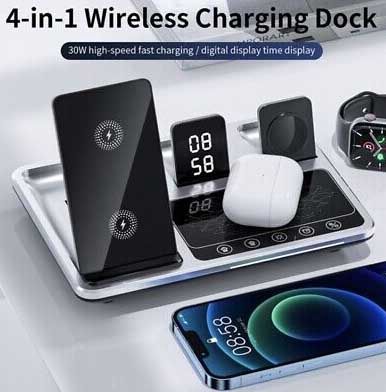QXF-R11 4 in 1 Wireless Charger Touch Button Lift &amp; LED- Grey