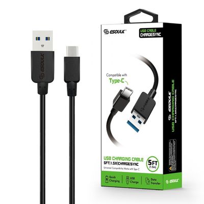 EC30P-TPC-BK: Esoulk 5ft Faster Speed Charging Cable For Type-C Black