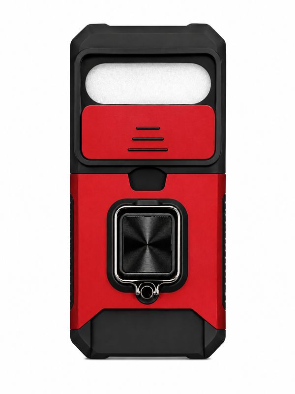 Multi-Functional Card Magnetic Ring Stand Hybrid Camera Case for Google Pixel 7 Pro - Red