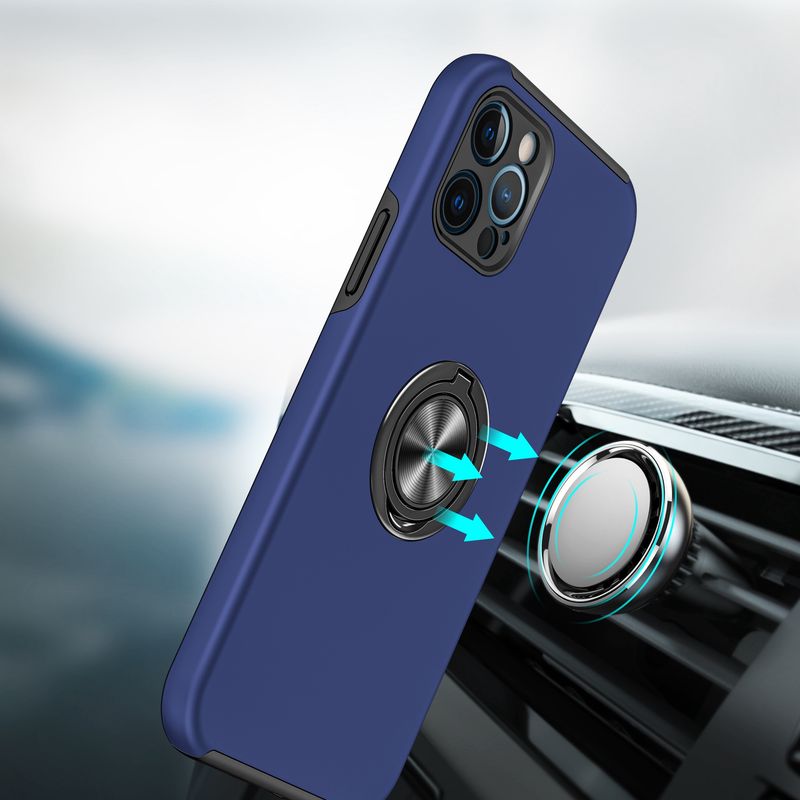 Apple iPhone SE2 (2020) 8/7 CHIEF Oil Painted Magnetic Ring Stand Hybrid Case Cover - Dark Blue