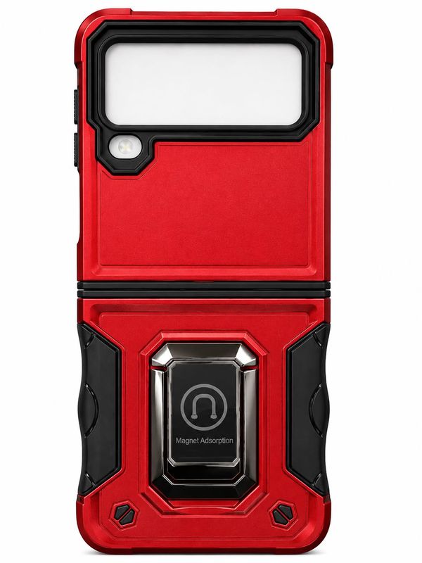 OPTIMUM Magnetic Ring Stand Hybrid Case Cover For Samsung Galaxy Z Flip 4- Red