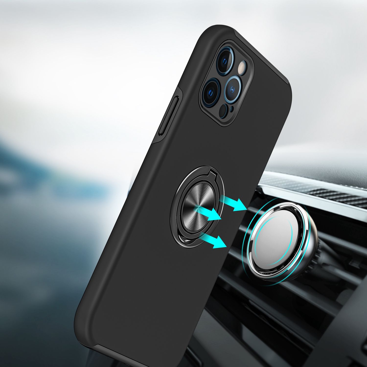 Apple iPhone SE2 (2020) 8/7 CHIEF Oil Painted Magnetic Ring Stand Hybrid Case Cover - Black