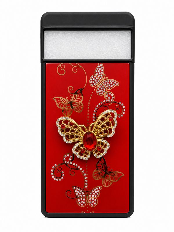 Splendid Diamond Glitter Ornaments Engraving Case for Google Pixel 7  - Garden Butterflies Red