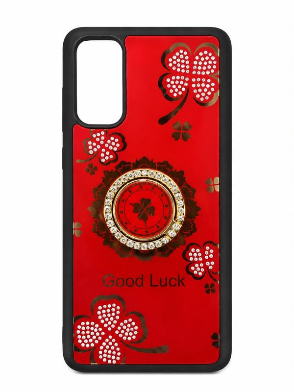 SPLENDID Diamond Glitter Ornaments Engraving Case Cover For Samsung Galaxy s20- Good Luck Floral Red