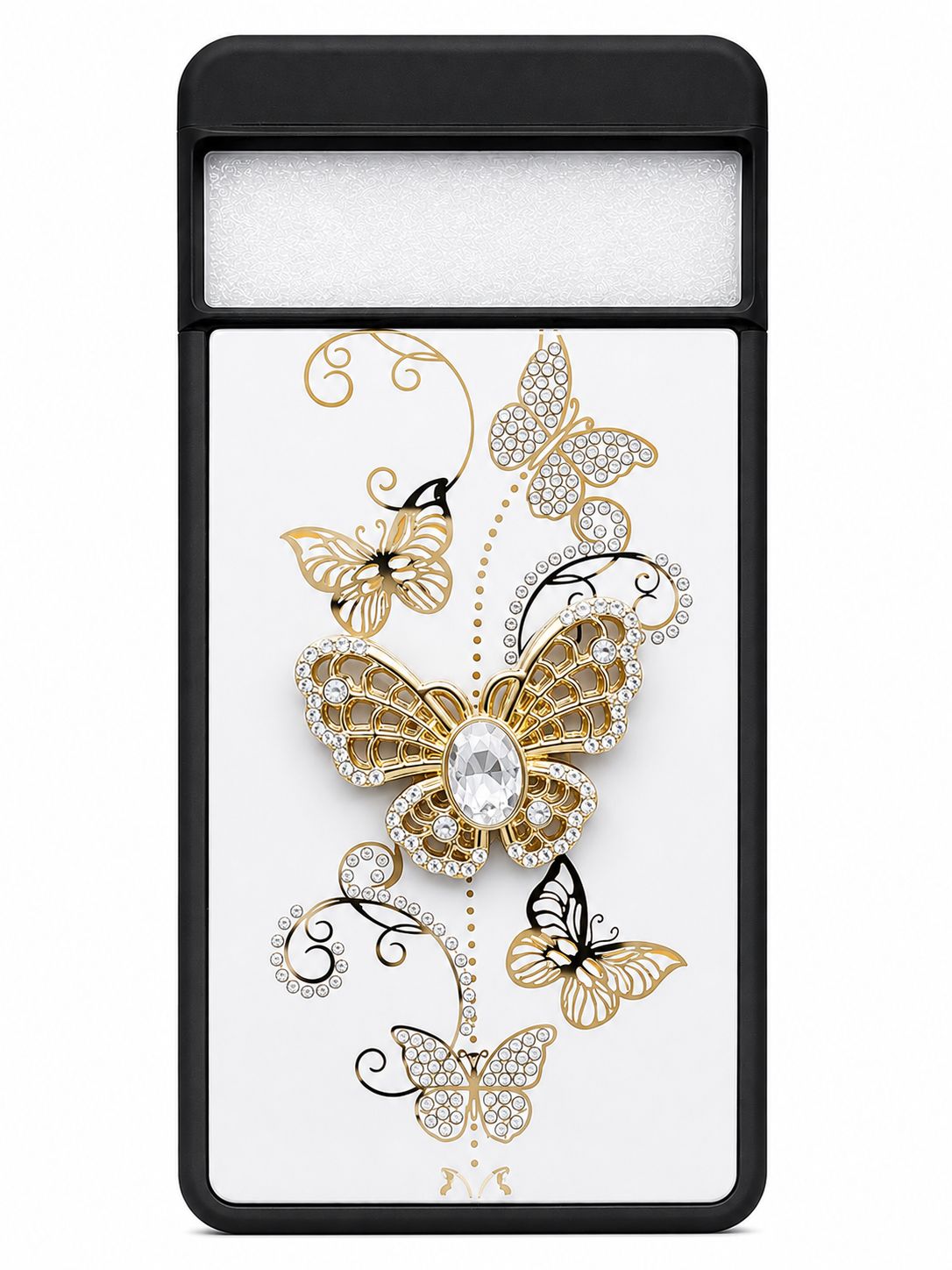 Splendid Diamond Glitter Ornaments Engraving Case for Google Pixel 7 - Garden Butterflies White