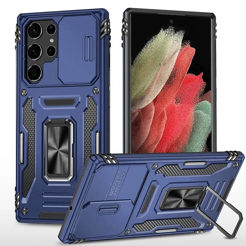 Utter Tough Metal Ring Movable Camera Window Hybrid Case Cover For Samsung s21 Ultra, s30 Ultra- Navy blue