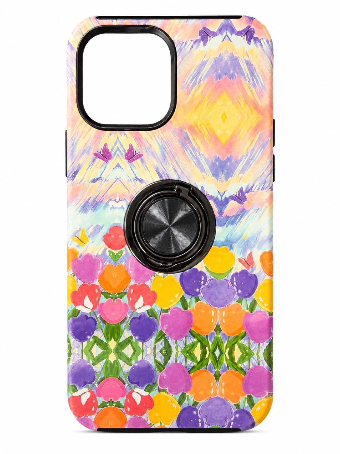 Sketch Design Hybrid Magnetic Ring Sand Case Cover for IPhone 13 Pro Max- Flowers