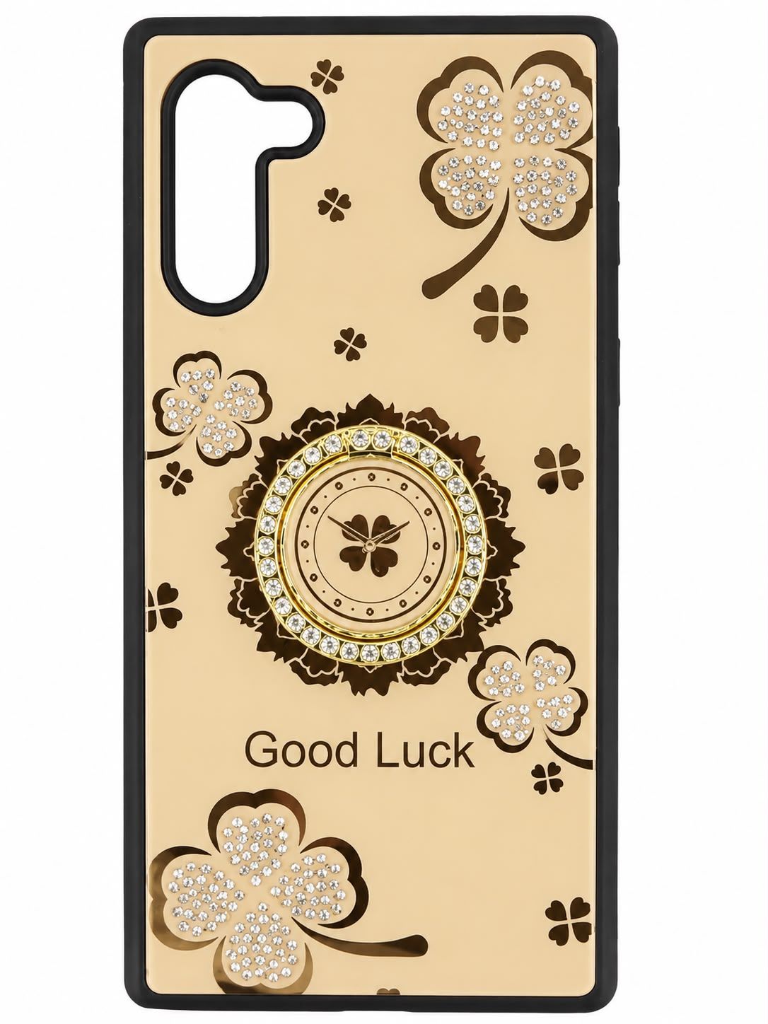 SPLENDID Diamond Glitter Ornaments Engraving Case Cover For Samsung Galaxy Note 10- Good Luck Floral Gold