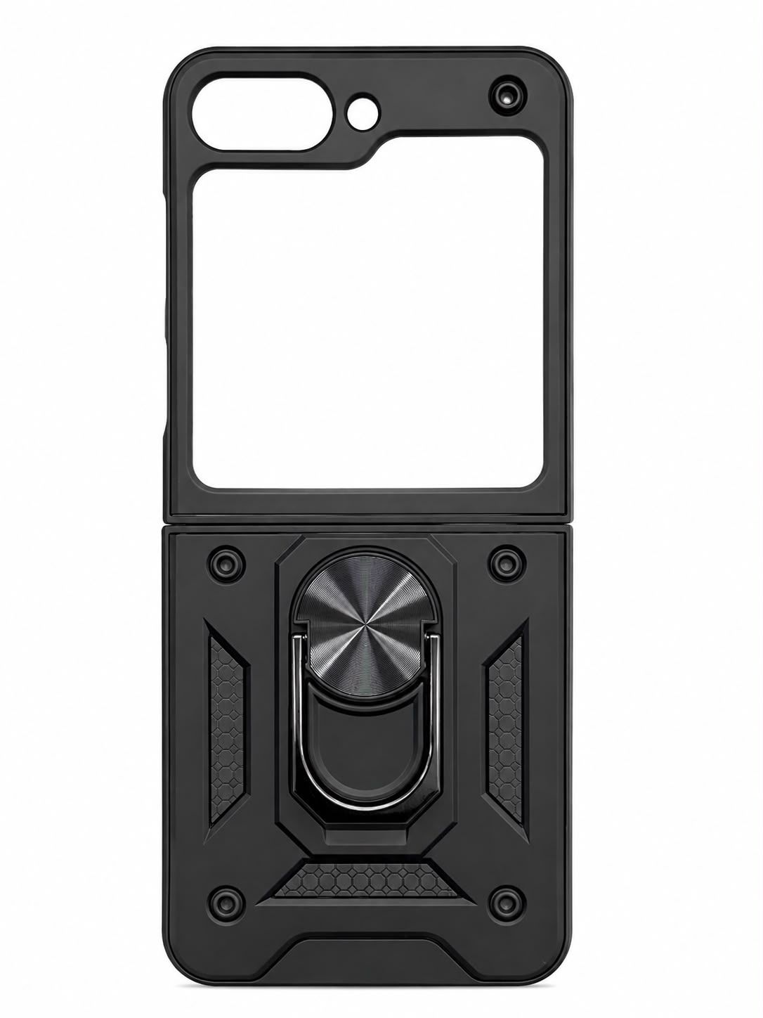 ELITE Camera Push Magnetic Ring Stand Hybrid Case Cover For Samsung Galaxy Z Flip 5- Black