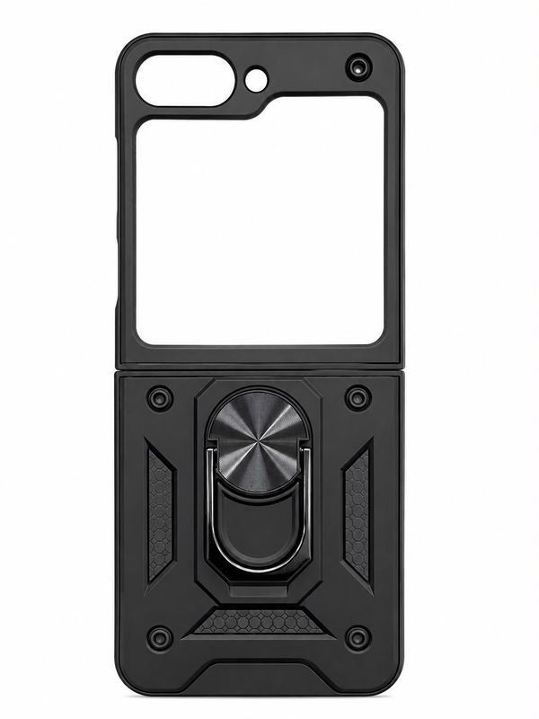 ELITE Camera Push Magnetic Ring Stand Hybrid Case Cover For Samsung Galaxy Z Flip 5- Black