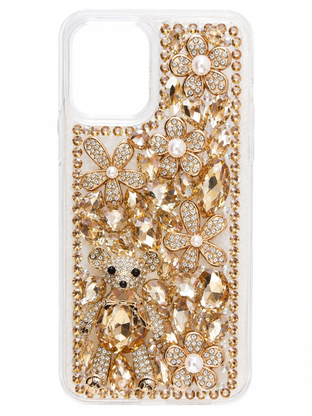 Full Diamond with Ornaments Hard TPU Case for Motorola G POWER 5G 2023  - Gold Panda Floral
