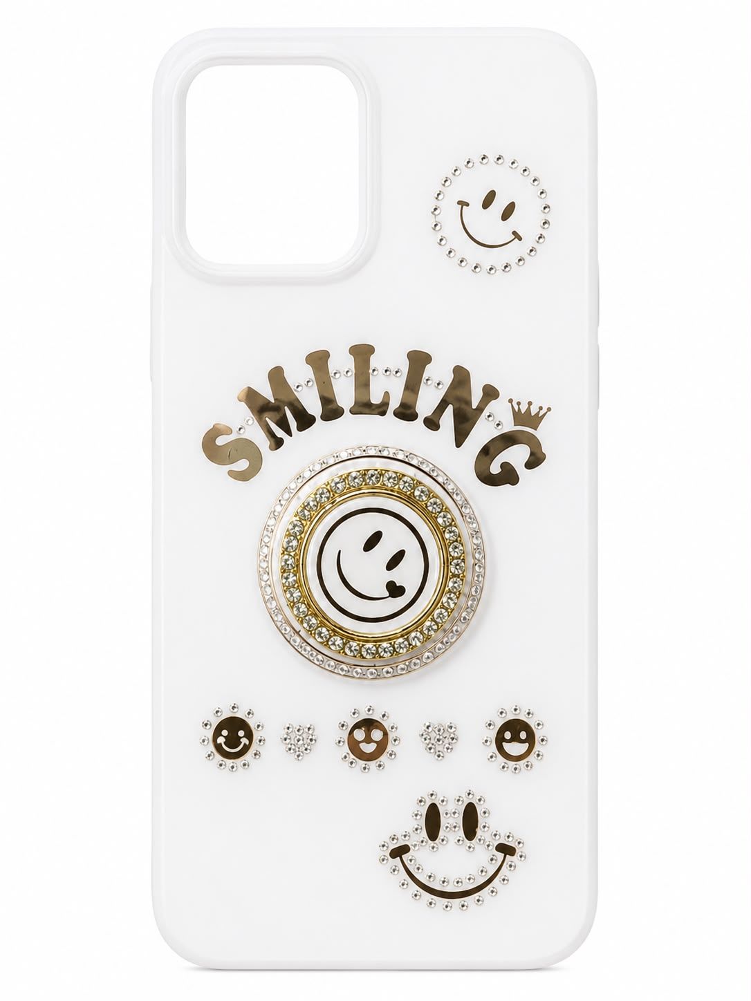 Smiling Glitter Ornament Bling With Ring Stand Hybrid Case for Motorola G POWER 5G 2023 - White