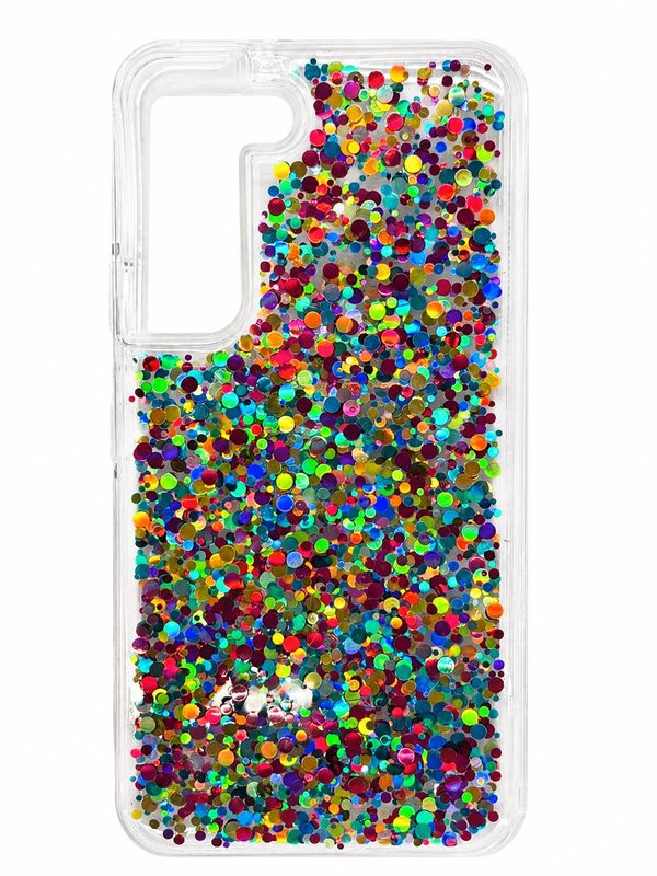 Bling Glitter Chips Epoxy Hybrid Case Cover For Samsung Galaxy S22- D